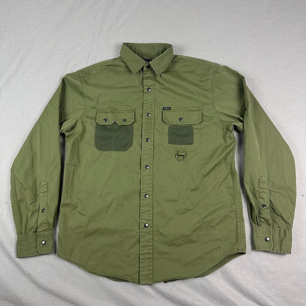 Polo Ralph Lauren Mens Twill Utility Shirt M Green Classic Fit snap long sleeve - Picture 1 of 16